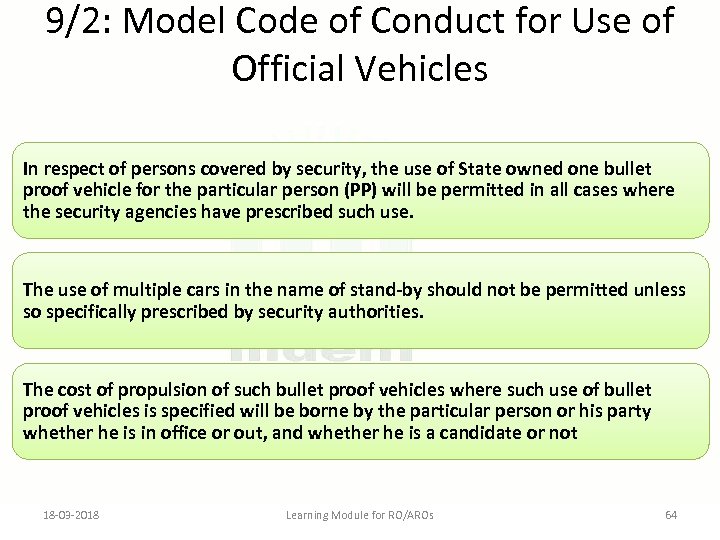 9/2: Model Code of Conduct for Use of Official Vehicles In respect of persons