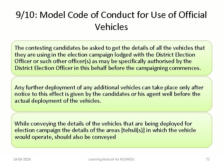 9/10: Model Code of Conduct for Use of Official Vehicles The contesting candidates be