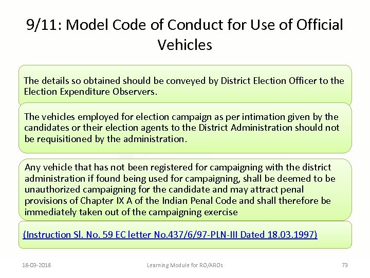9/11: Model Code of Conduct for Use of Official Vehicles The details so obtained
