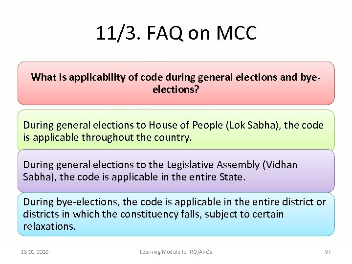11/3. FAQ on MCC What is applicability of code during general elections and byeelections?