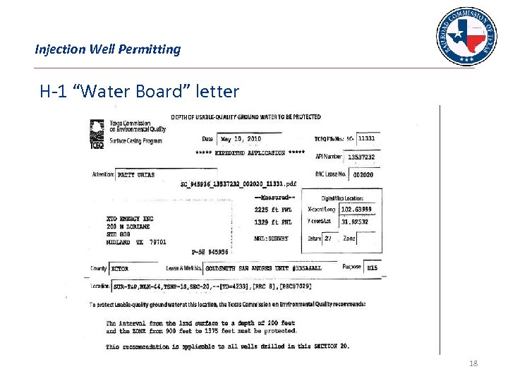 Injection Well Permitting H-1 “Water Board” letter 18 