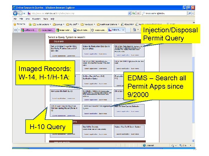 Injection/Disposal Permit Query Imaged Records: W-14, H-1/H-1 A: EDMS – Search all Permit Apps