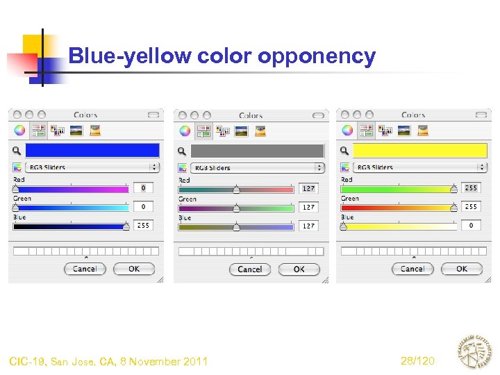 Blue-yellow color opponency CIC-19, San Jose, CA, 8 November 2011 28/120 