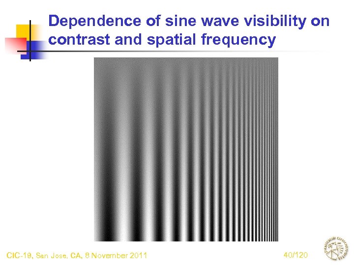 Dependence of sine wave visibility on contrast and spatial frequency CIC-19, San Jose, CA,