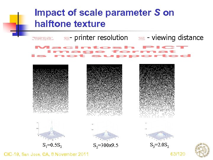 Impact of scale parameter S on halftone texture - printer resolution S 1=0. 5