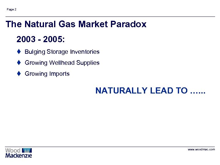 Page 2 The Natural Gas Market Paradox 2003 - 2005: t Bulging Storage Inventories