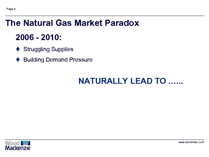 Page 4 The Natural Gas Market Paradox 2006 - 2010: t Struggling Supplies t