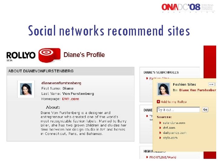 Social networks recommend sites 
