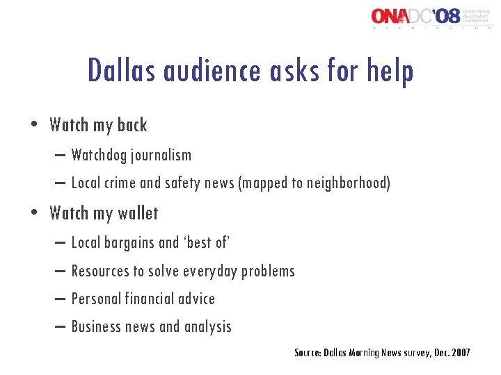 Dallas audience asks for help • Watch my back – Watchdog journalism – Local