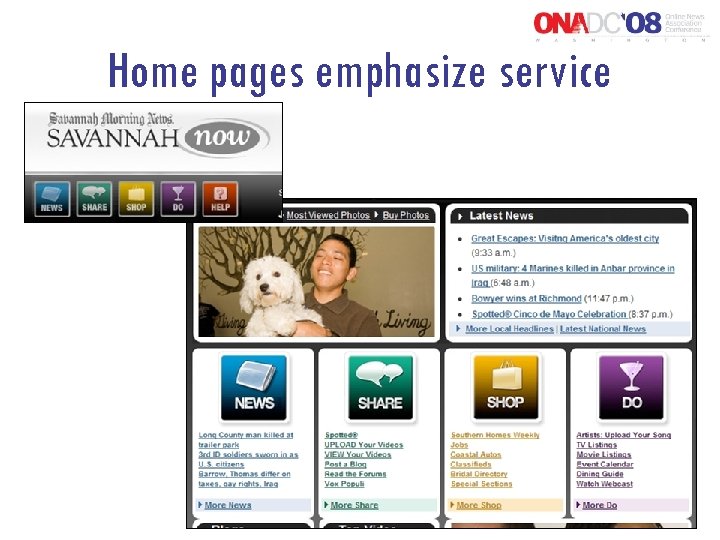 Home pages emphasize service 