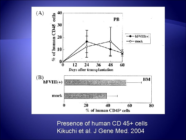 Presence of human CD 45+ cells Kikuchi et al. J Gene Med. 2004 