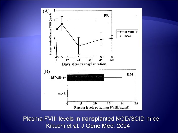 Plasma FVIII levels in transplanted NOD/SCID mice Kikuchi et al. J Gene Med. 2004