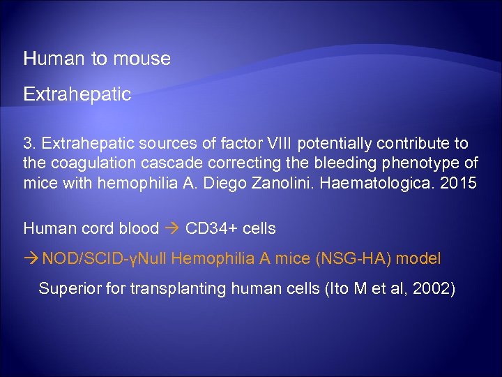 Human to mouse Extrahepatic 3. Extrahepatic sources of factor VIII potentially contribute to the