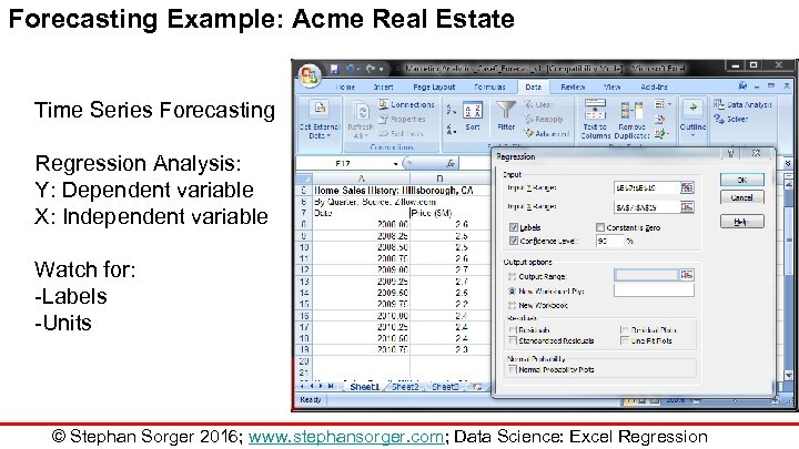 Forecasting Example: Acme Real Estate Time Series Forecasting Regression Analysis: Y: Dependent variable X: