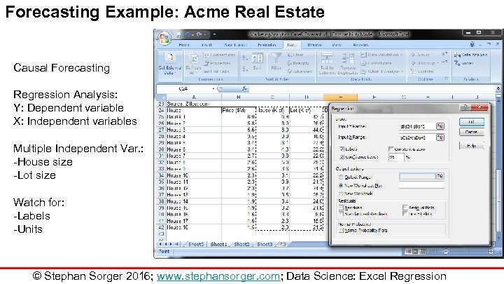 Forecasting Example: Acme Real Estate Causal Forecasting Regression Analysis: Y: Dependent variable X: Independent