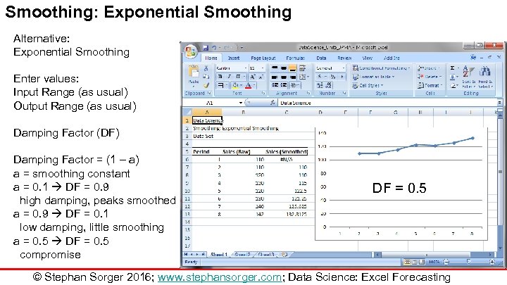 Smoothing: Exponential Smoothing Alternative: Exponential Smoothing Enter values: Input Range (as usual) Output Range