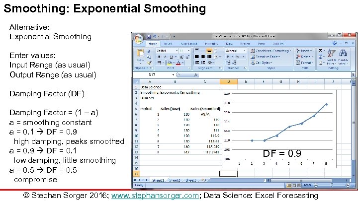 Smoothing: Exponential Smoothing Alternative: Exponential Smoothing Enter values: Input Range (as usual) Output Range