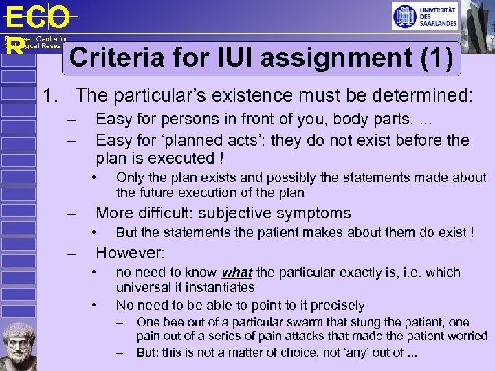 ECO R Criteria for IUI assignment (1) European Centre for Ontological Research 1. The