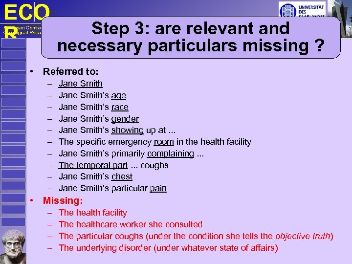 ECO Step 3: are relevant and R necessary particulars missing ? European Centre for