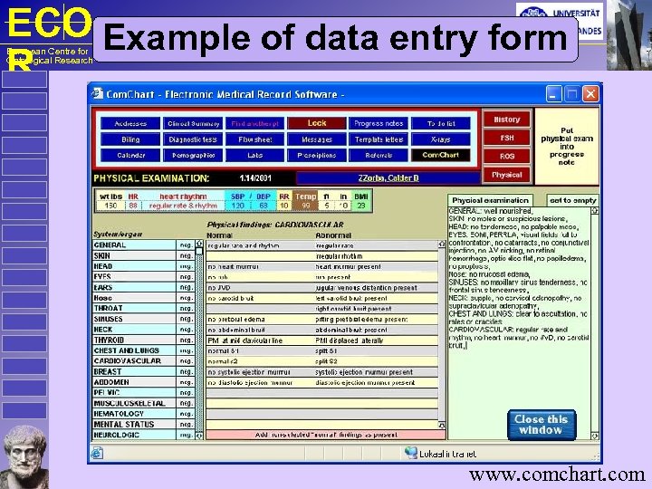 ECO Example of data entry form R European Centre for Ontological Research www. comchart.