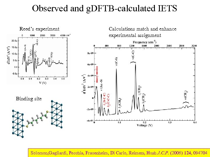 Observed and g. DFTB-calculated IETS Reed’s experiment Calculations match and enhance experimental assignment W.