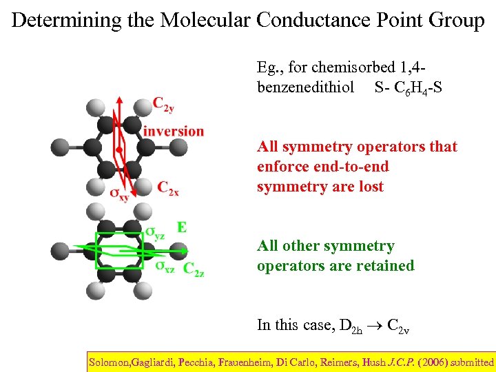 Determining the Molecular Conductance Point Group Eg. , for chemisorbed 1, 4 benzenedithiol S-