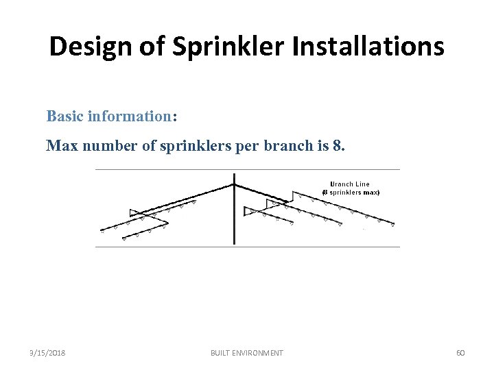 Design of Sprinkler Installations Basic information: Max number of sprinklers per branch is 8.