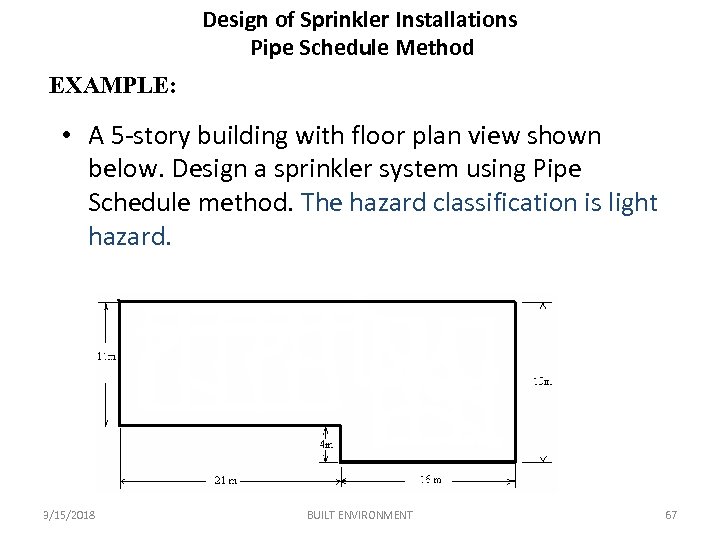 Design of Sprinkler Installations Pipe Schedule Method EXAMPLE: • A 5 -story building with