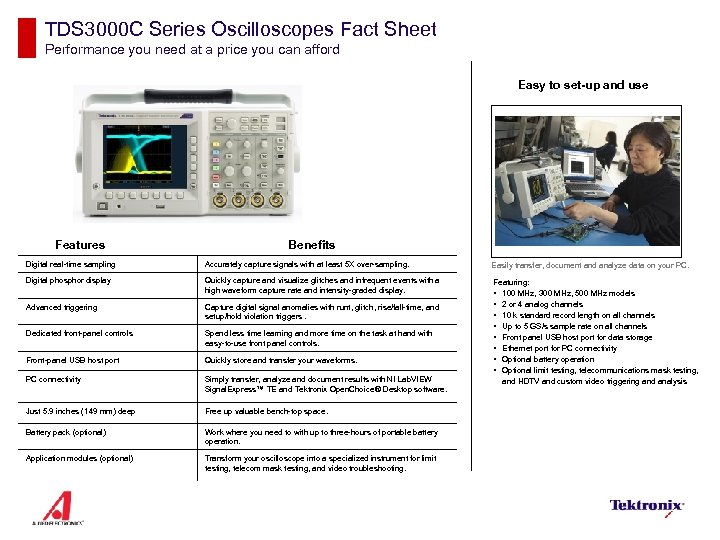 TDS 3000 C Series Oscilloscopes Fact Sheet Performance you need at a price you