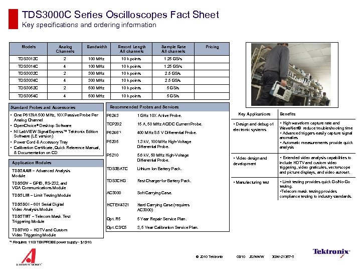 TDS 3000 C Series Oscilloscopes Fact Sheet Key specifications and ordering information Models Analog