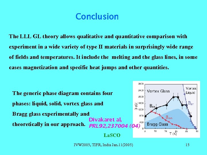 Conclusion The LLL GL theory allows qualitative and quantitative comparison with experiment in a