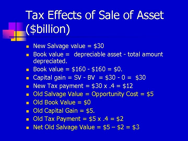 Tax Effects of Sale of Asset ($billion) n n n n n New Salvage