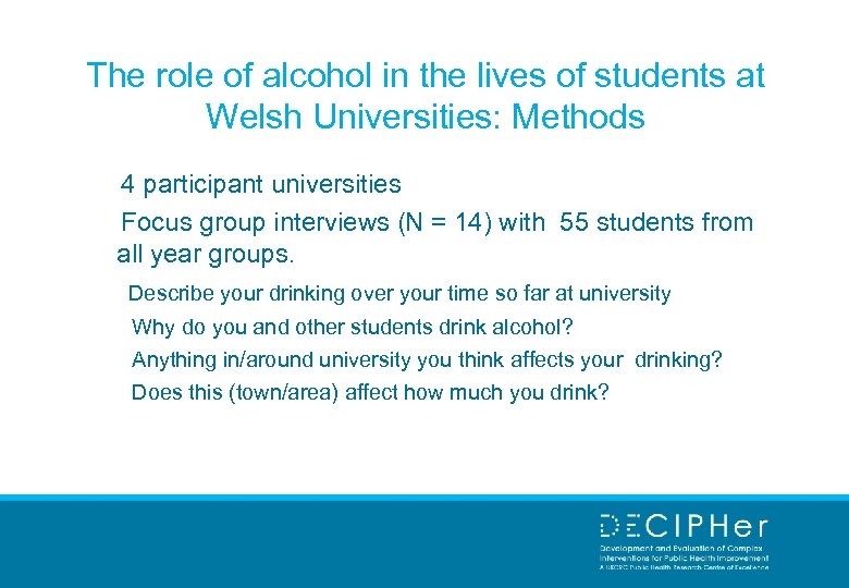 The role of alcohol in the lives of students at Welsh Universities: Methods 4