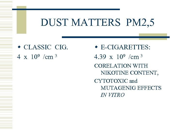 DUST MATTERS PM 2, 5 w CLASSIC CIG. 4 x 109 /cm 3 w