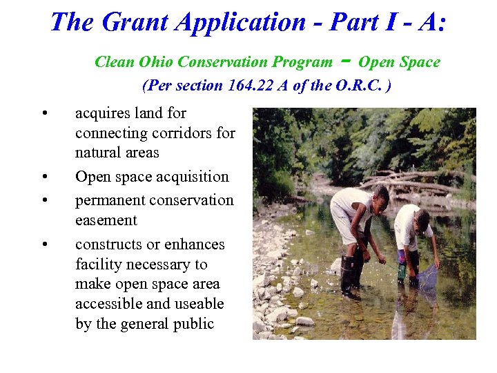 The Grant Application - Part I - A: - Clean Ohio Conservation Program Open
