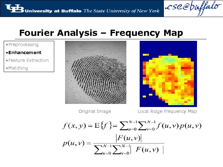 Fourier Analysis – Frequency Map • Preprocessing • Enhancement • Feature Extraction • Matching
