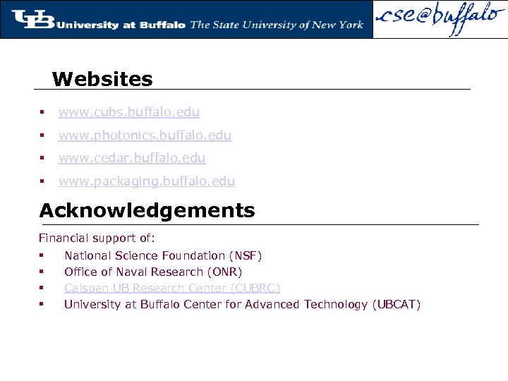 Websites § www. cubs. buffalo. edu § www. photonics. buffalo. edu § www. cedar.
