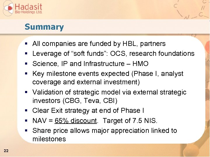 Summary § § § § 22 All companies are funded by HBL, partners Leverage