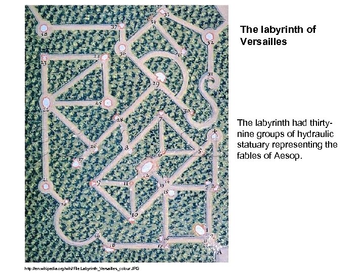 The labyrinth of Versailles The labyrinth had thirtynine groups of hydraulic statuary representing the