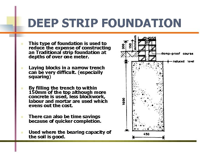 DEEP STRIP FOUNDATION n n n This type of foundation is used to reduce