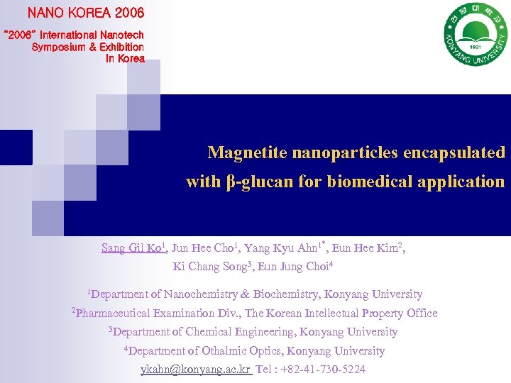 NANO KOREA 2006 “ 2006” International Nanotech Symposium & Exhibition In Korea Magnetite nanoparticles