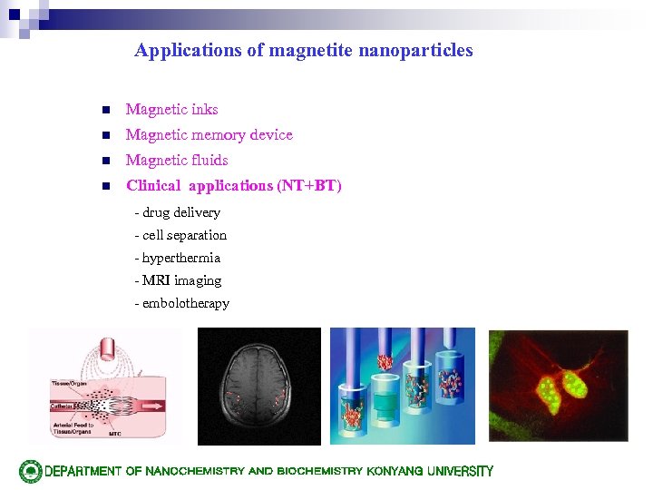 Applications of magnetite nanoparticles n Magnetic inks n Magnetic memory device n Magnetic fluids