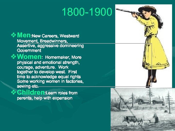 1800 -1900 v Men: New Careers, Westward Movement, Breadwinners, Assertive, aggressive domineering Government v