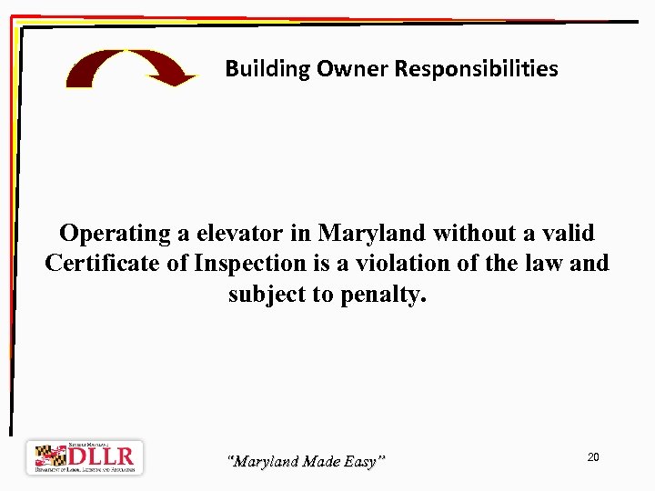 Building Owner Responsibilities Operating a elevator in Maryland without a valid Certificate of Inspection