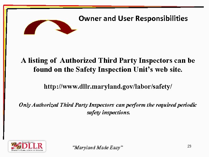 Owner and User Responsibilities A listing of Authorized Third Party Inspectors can be found