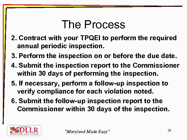 The Process 2. Contract with your TPQEI to perform the required annual periodic inspection.