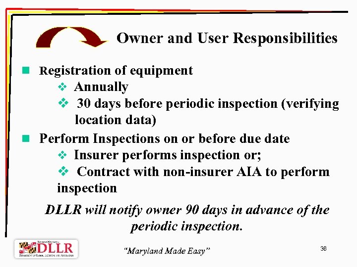 Owner and User Responsibilities n Registration of equipment v Annually v 30 days before