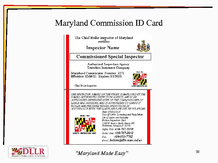 Maryland Commission ID Card “Maryland Made Easy” 38 