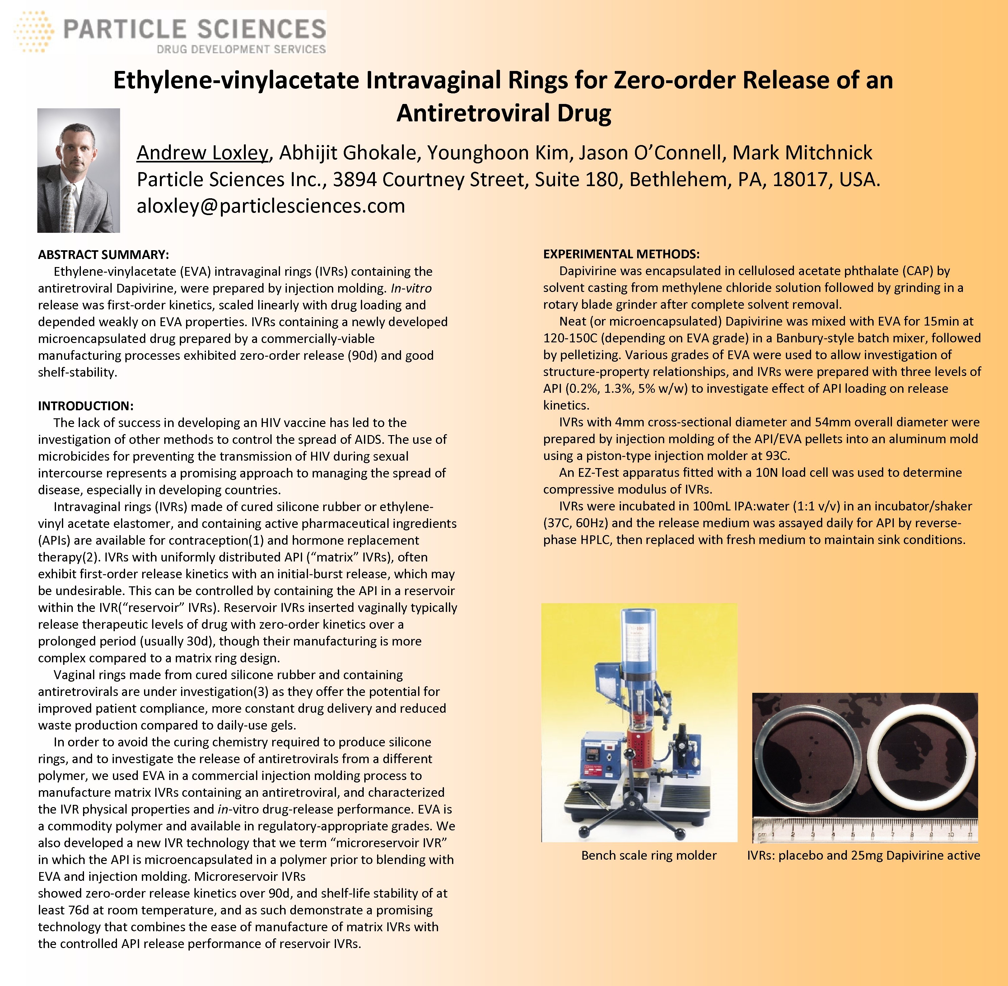 Ethylene-vinylacetate Intravaginal Rings for Zero-order Release of an Antiretroviral Drug Andrew Loxley, Abhijit Ghokale,
