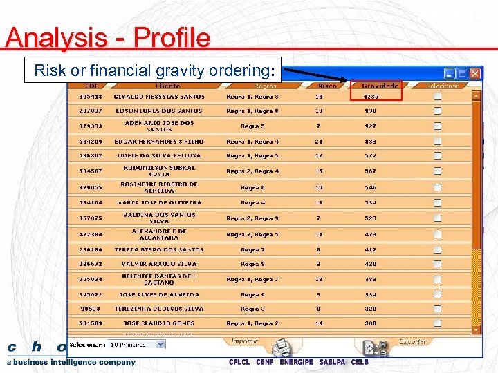 Analysis - Profile Risk or financial gravity ordering: 